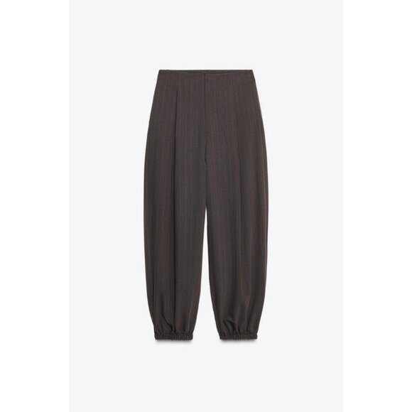 ZARA PINSTRIPE PLEATED BALLOON TROUSERS - Picture 5 of 7